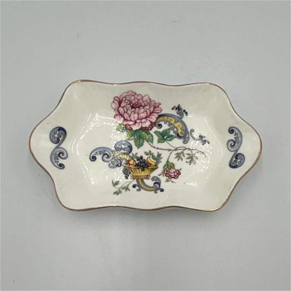 Vintage Crown Staffordshire Chelsea Manor bone china candy dish, floral, England